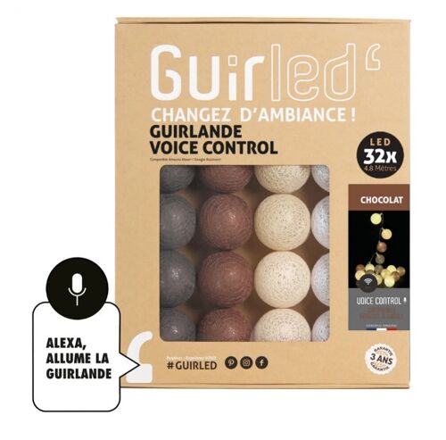 Chocolat Commande Vocale Guirlande lumineuse boules coton Google & Alexa - 32 boules