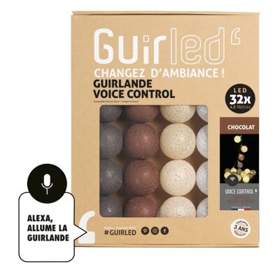 Guirnalda ligera de bolas de algodón Google & Alexa de comando de voz de chocolate - 32 bolas