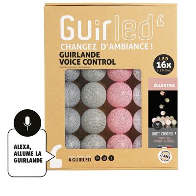 Églantine Commande Vocale Guirlande lumineuse boules coton Google & Alexa - 16 boules