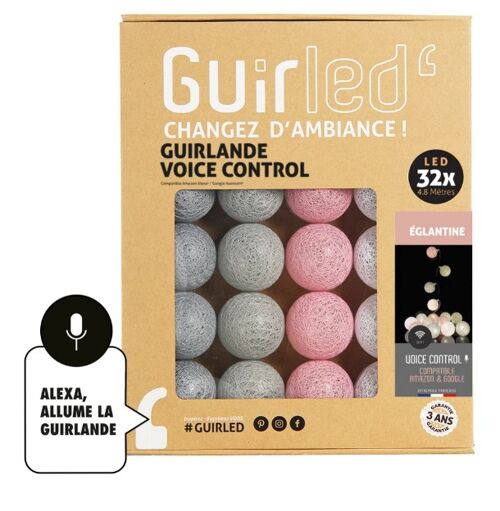 Églantine Commande Vocale Guirlande lumineuse boules coton Google & Alexa - 32 boules