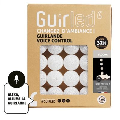 Snowflake Voice Command Google & Alexa cotton ball light garland - 32 balls