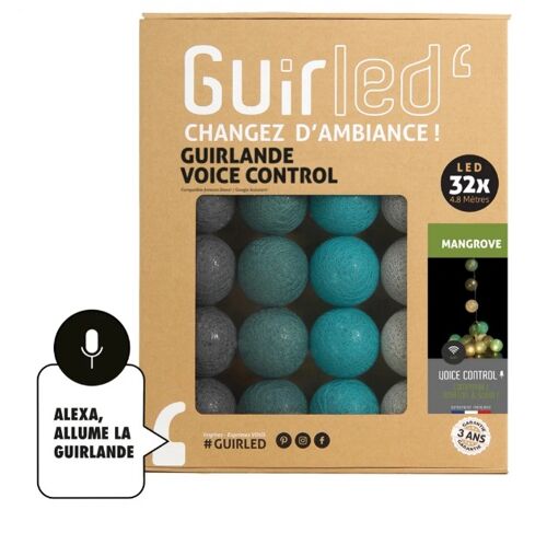 Mangrove Commande Vocale Guirlande lumineuse boules coton Google & Alexa - 32 boules