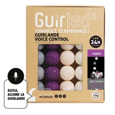 Purple Voice command Google & Alexa cotton ball light garland - 24 balls