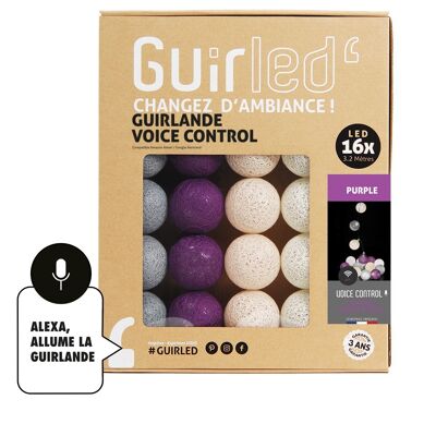 Guirnalda ligera de bolas de algodón de Google y Alexa con control de voz púrpura - 16 bolas