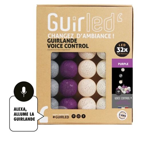 Purple Commande Vocale Guirlande lumineuse boules coton Google & Alexa - 32 boules