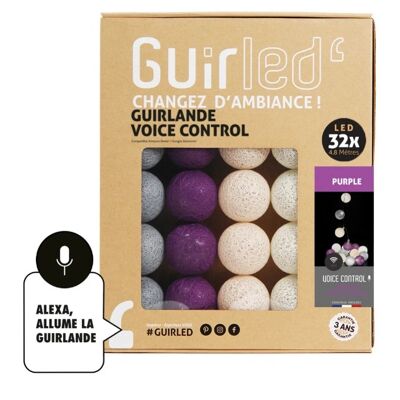 Guirnalda ligera de bolas de algodón de Google y Alexa con comando de voz púrpura - 32 bolas