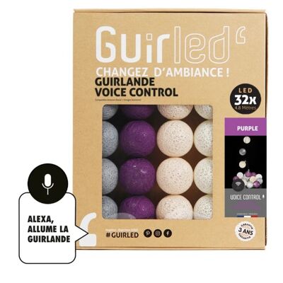 Purple Voice command Google & Alexa cotton ball light garland - 32 balls