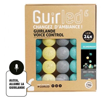 Scandinave Commande Vocale Guirlande lumineuse boules coton Google & Alexa - 24 boules
