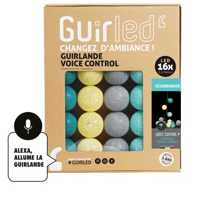 Scandinave Commande Vocale Guirlande lumineuse boules coton Google & Alexa - 16 boules
