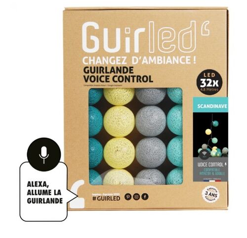 Scandinave Commande Vocale Guirlande lumineuse boules coton Google & Alexa - 32 boules