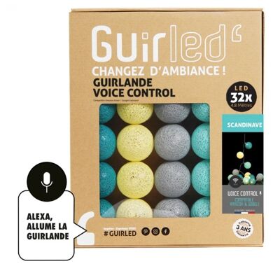 Scandinavo Voice Control Light batuffoli di cotone ghirlanda Google & Alexa - 32 gomitoli