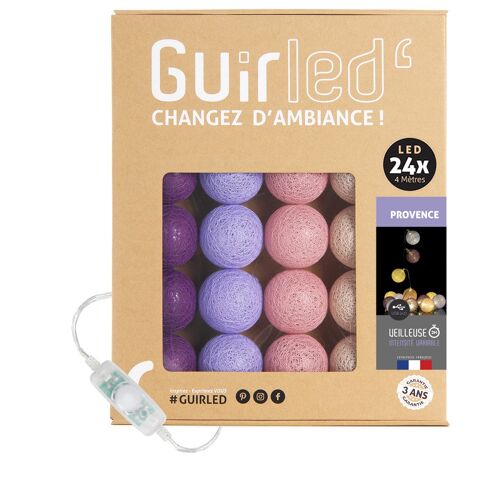 Provence Classique Guirlande lumineuse boules coton LED USB - 24 boules