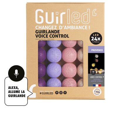 Provence Commande Vocale Guirlande lumineuse boules coton Google & Alexa - 24 boules