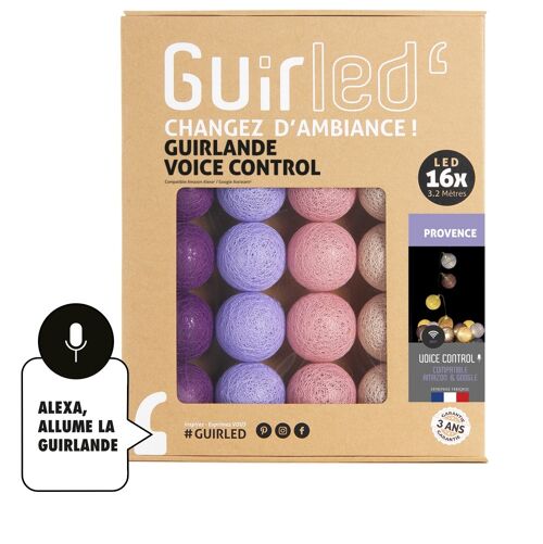 Provence Commande Vocale Guirlande lumineuse boules coton Google & Alexa - 16 boules