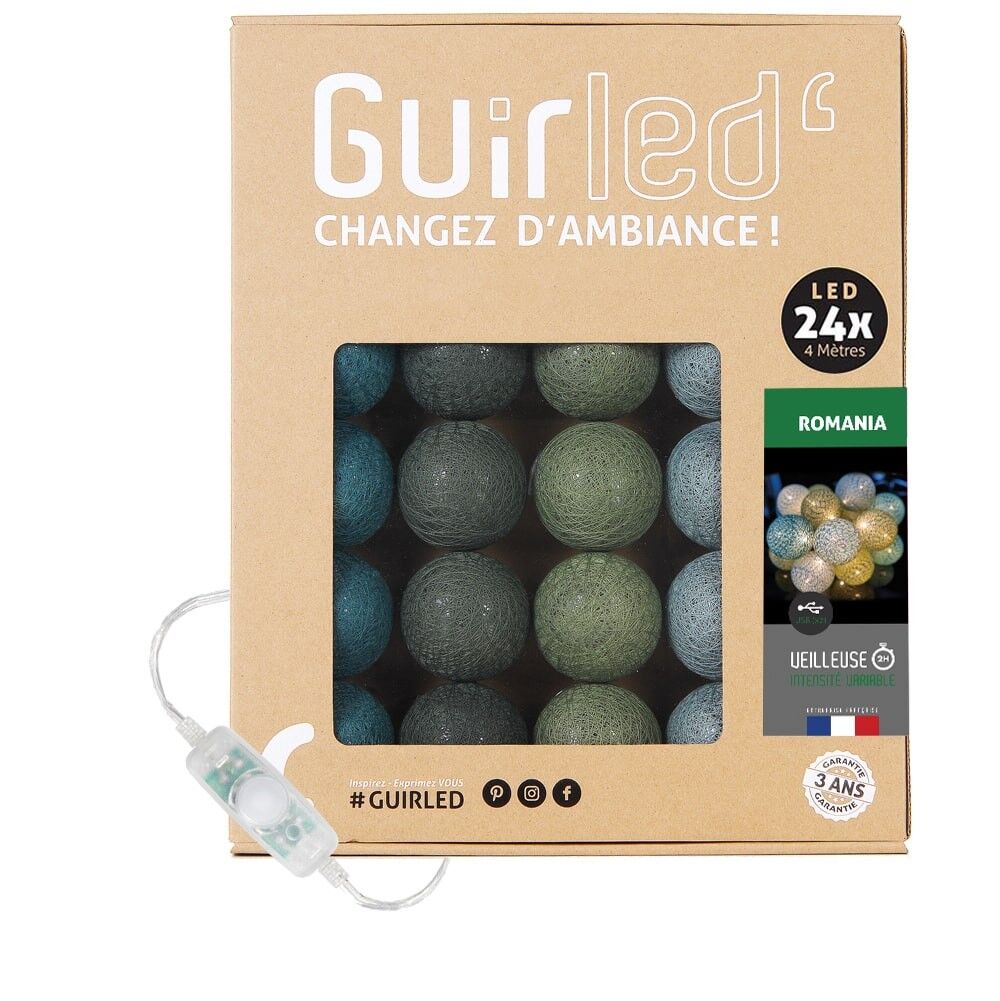 Batuffoli di cotone con ghirlanda di luce Romania Classique LED USB - 24 gomitoli