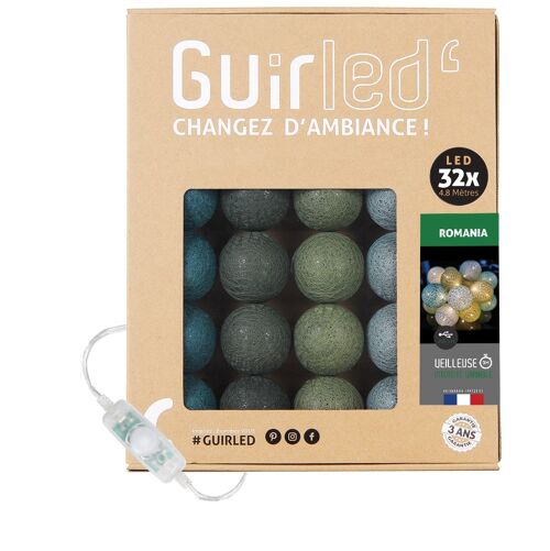 Romania Classique Guirlande lumineuse boules coton LED USB - 32 boules