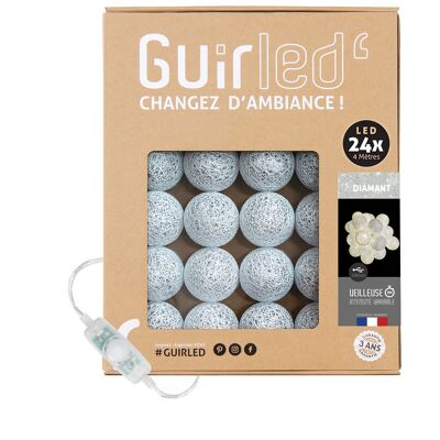 Diamante (Argento) Ghirlanda luminosa con batuffoli di cotone USB LED - 24 gomitoli - Speciale Natale