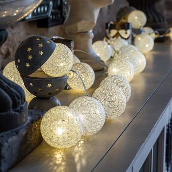 Diamant (Argent) Guirlande lumineuse boules coton LED USB - 24 boules - spécial Noël 2