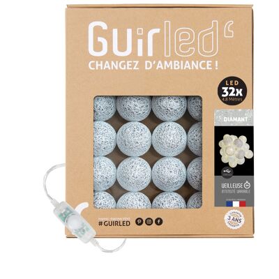 Diamante (Argento) Ghirlanda luminosa con batuffoli di cotone USB LED - 32 gomitoli - Speciale Natale