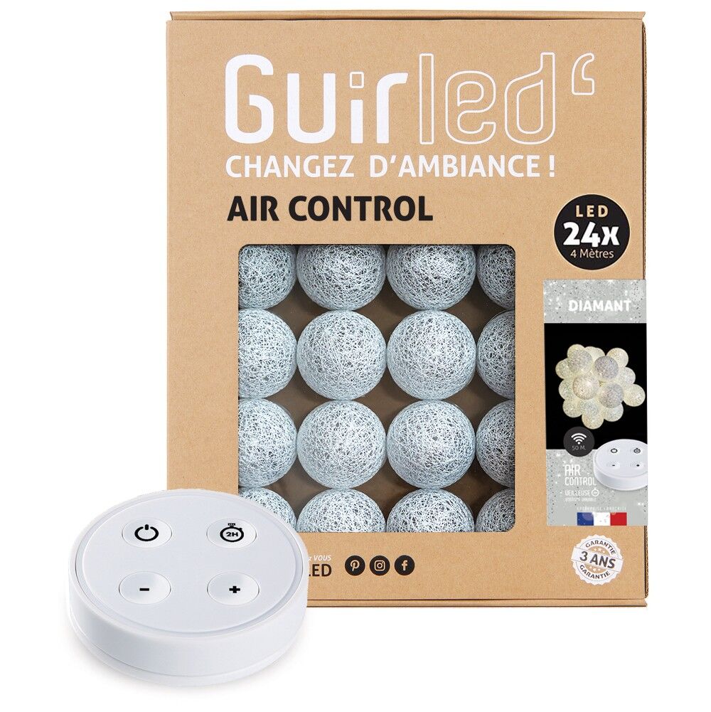 Diamond (Silver) Remote-controlled Light garland with USB LED cotton balls - 24 balls - Christmas special