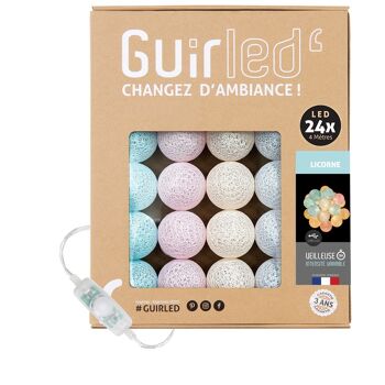 Licorne Classique Guirlande lumineuse boules coton LED USB - 24 boules - Best-seller enfant 1