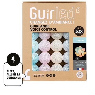 Palline di cotone con ghirlanda di unicorno Voice Command Light Google & Alexa - 32 gomitoli - Best-seller per bambini