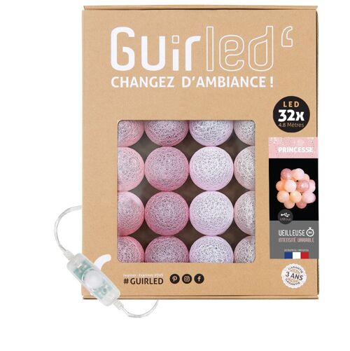 Princesse Classique Guirlande lumineuse boules coton LED USB - 32 boules - best-seller petite fille