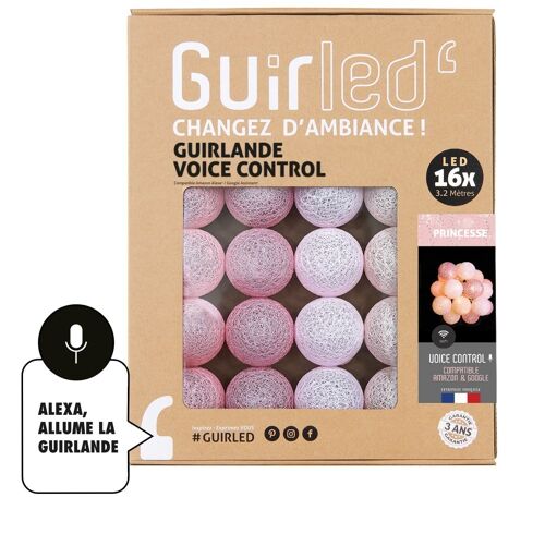 Princesse Commande Vocale Guirlande lumineuse boules coton Google & Alexa - 16 boules