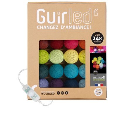 Classic Harlequin Light garland with USB LED cotton balls - 24 balls