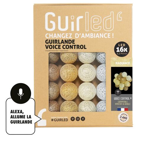 Radiance Commande Vocale Guirlande lumineuse boules coton Google & Alexa - 16 boules - spécial Noël