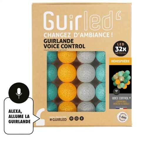 Hémisphère Commande Vocale Guirlande lumineuse boules coton Google & Alexa - 32 boules