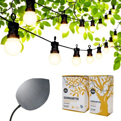 Guinguette Solaire White Edition 32 LED Guirlande lumineuse Étanche Feuille photovoltaïque XL