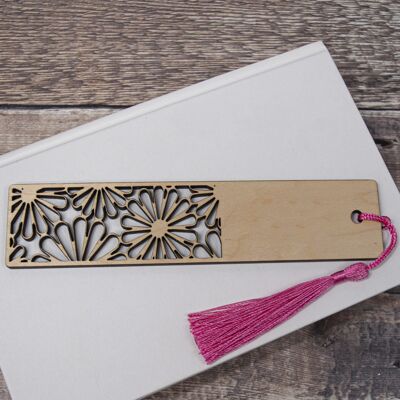Laser Cut Wooden Bookmark with Tassel - Maple Wood Flower Design