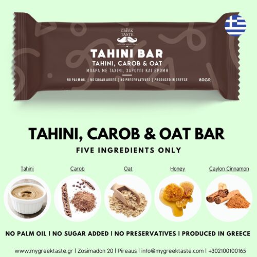 Tahini Bar with Honey, Oats & Carob – myGreekTaste – 80gr