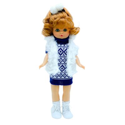 Bambola Sintra 40 cm originale vestito in maglia 100% vinile, gilet e scarpe in pelle