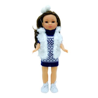 Bambola Simona 40 cm originale vestito in maglia 100% vinile con gilet e scarpette in pelle