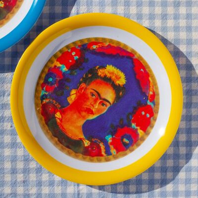 Plato de melamina The Frame de Frida Khalo, borde amarillo