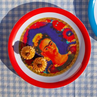 Plato de melamina The Frame de Frida Khalo, borde rojo