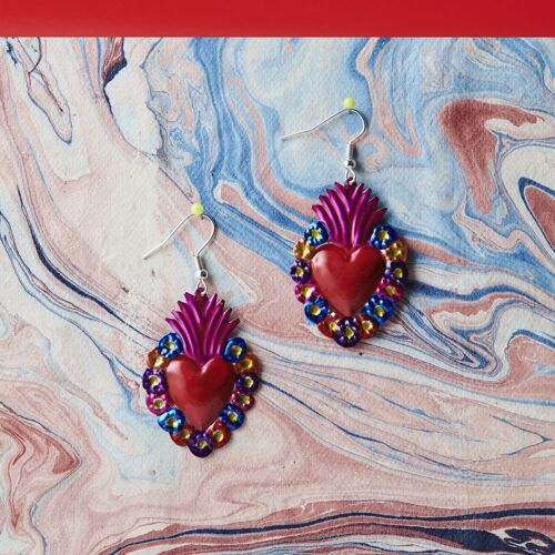 Boucles d'oreilles coeur ex-voto - flores