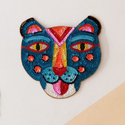 Smiling tiger patch 20 cm turquoise