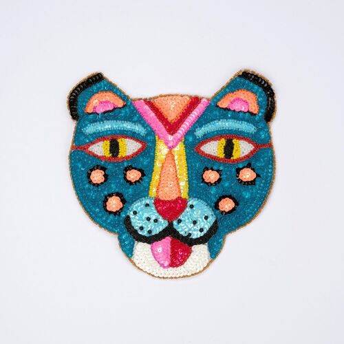 Ecusson tigre souriant 30cm - Turquoise