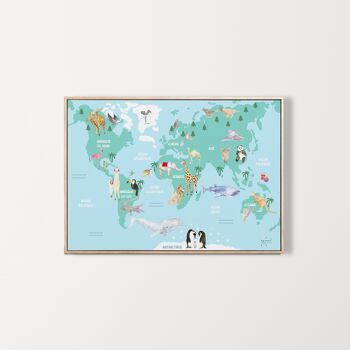 Poster carte du monde pour enfants décoration murale chambre enfant six langues 1