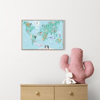 Poster carte du monde pour enfants décoration murale chambre enfant six langues 2
