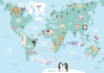 Affiche carte du monde animaux pour enfant décoration murale chambre salle de jeux 2