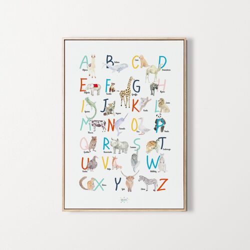 Affiche d'apprentissage alphabet à l'aquarelle - décoration murale enfant