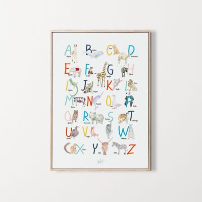 Póster aprendizaje del alfabeto en acuarela - decoración de pared infantil