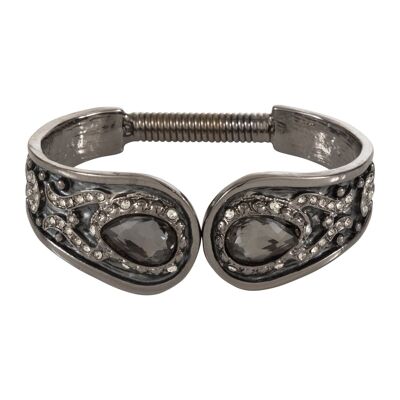 Edith Crystal Hinged Bracelet - Silver