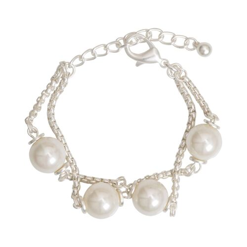 Audrey Matt Silver and Cream Faux Pearls Clasp Bracelet