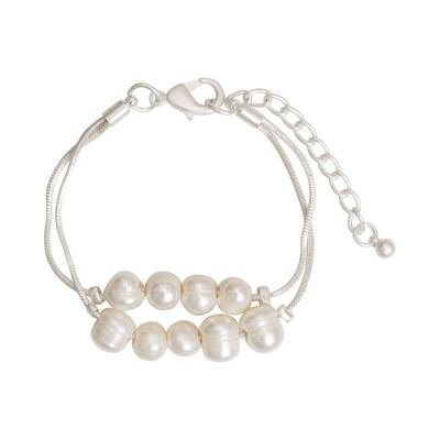 Audrey Matt Silver and Cream Fresh Water Pearls Multi Row Clasp Bracelet