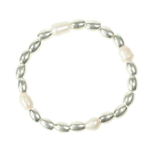Audrey Silver & Fresh Water Pearls Elasticated Bracelet